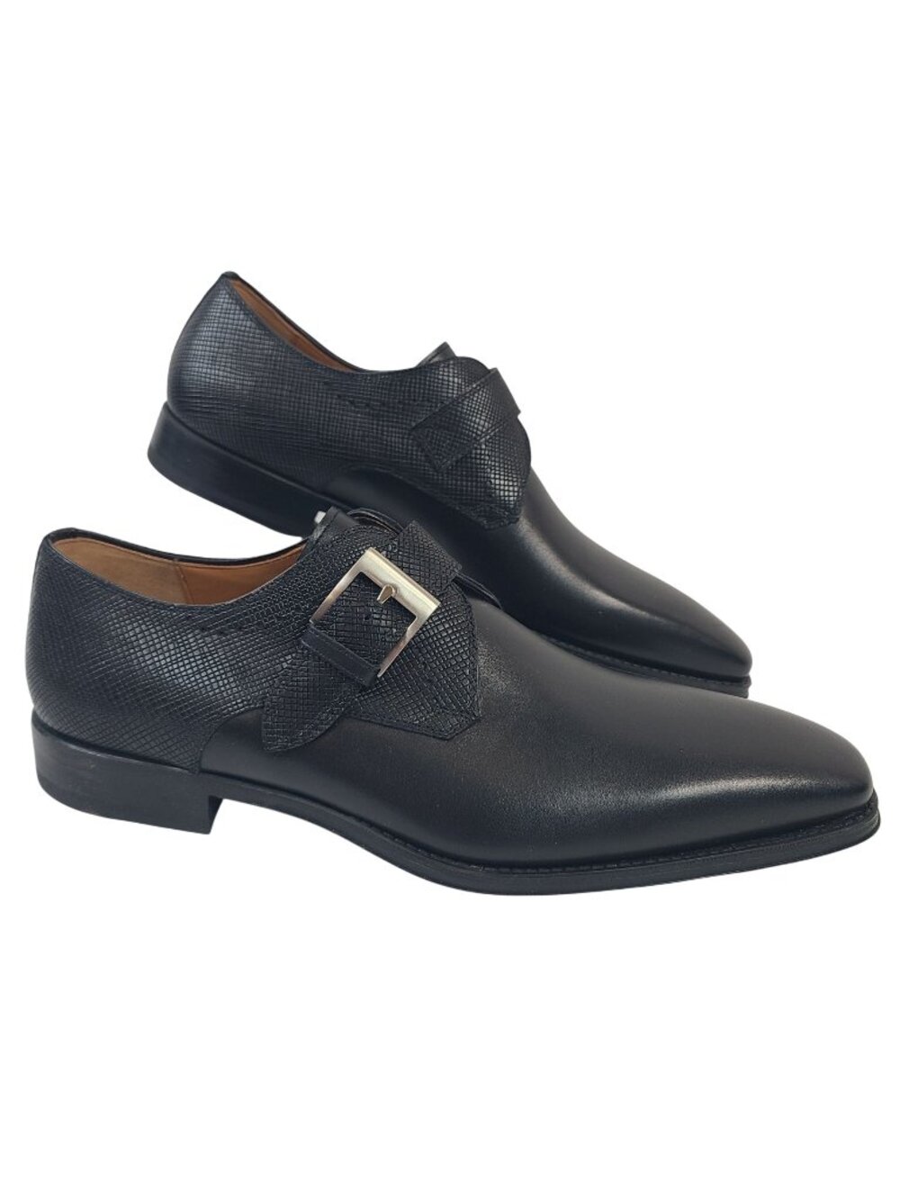 NEW Magnanni Easton Stamp Black Monk Strap Leather Dress Shoes Size 10.5 US
